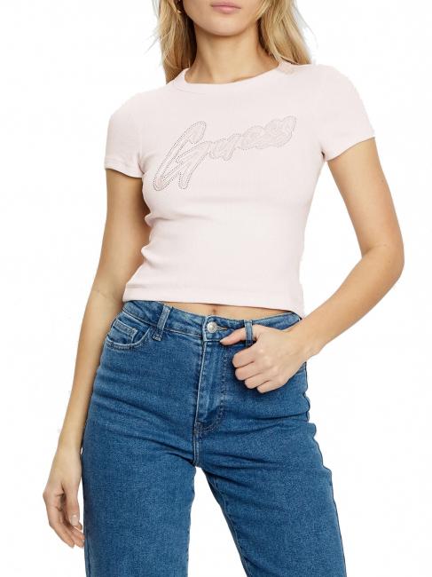 GUESS SS CN RIB LOGO T-shirt à manches courtes rose discret - T-shirt