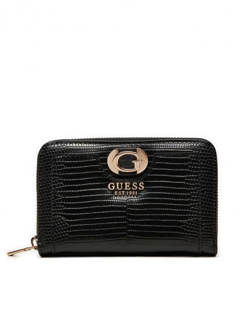 GUESS ORLINA Portefeuille moyen St lézard NOIR - Portefeuilles Femme