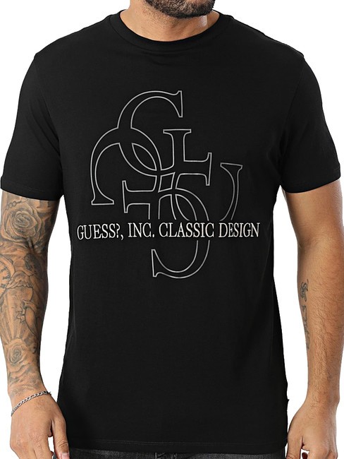 GUESS SS BSC CLASSIC QUATTRO T-shirt en coton jetbla - T-shirt