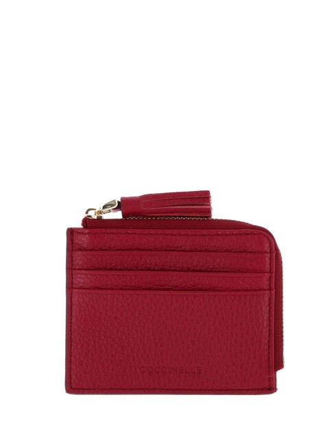 COCCINELLE TASSEL Porte-cartes zippé en cuir martelé sangria - Portefeuilles Femme