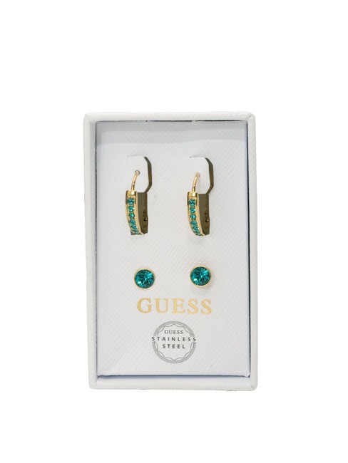 GUESS TOC Deux paires de boucles d'oreilles : créoles et points lumineux or jaune/vert - Boucles d'oreilles