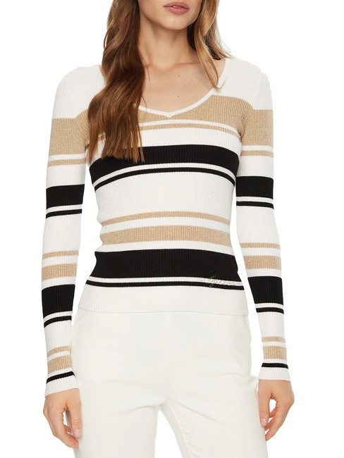 GUESS EVIE STRIPED  Chemise rayée blanc noir or str - Chandails pour femmes