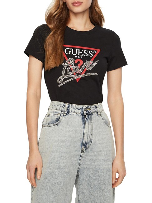 GUESS SS CN TRIANGLE LOVE T-shirt en coton jetbla - T-shirt