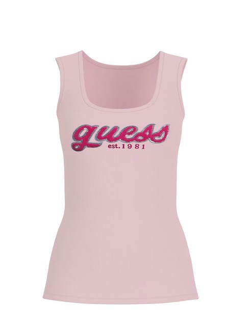 GUESS CHENILLE LOGO  Haut en coton rose discret - T-shirt