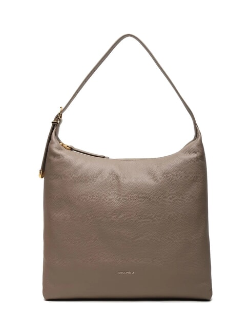 COCCINELLE GLEEN Sac hobo en cuir grainé taupe chaud - Sacs pour Femme