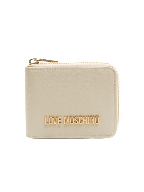 LOVE MOSCHINO METALLIC LOGO Petit portefeuille zippé autour Ivoire - Portefeuilles Femme