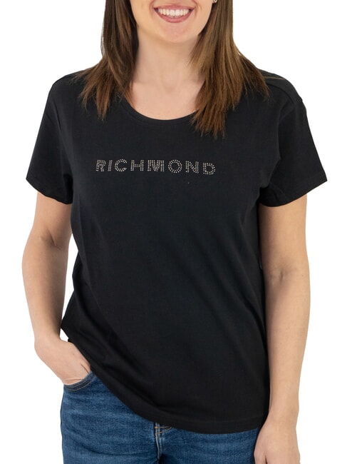 JOHN RICHMOND MECHI T-shirt stretch logo strass noir - T-shirt